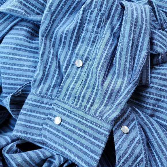Vintage Haband Men's 2X  Western Pearl Snap Blue Striped Shirt Lightweight EUC - Picture 9 of 12